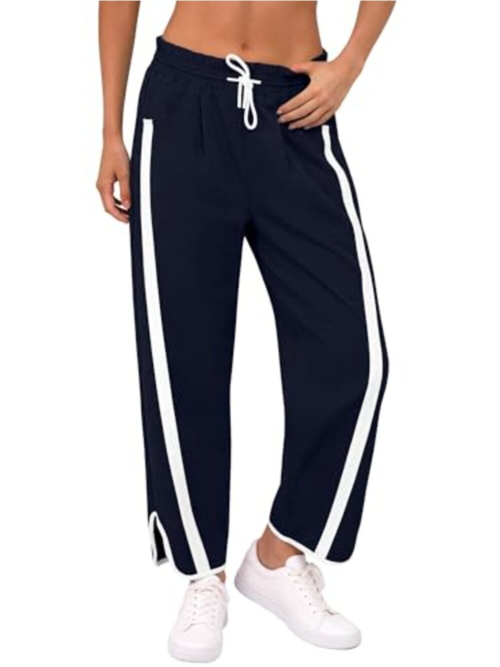 Women's Baggy Barrel Track Pants - Lightweight Polyester Drawstring Waist Wide